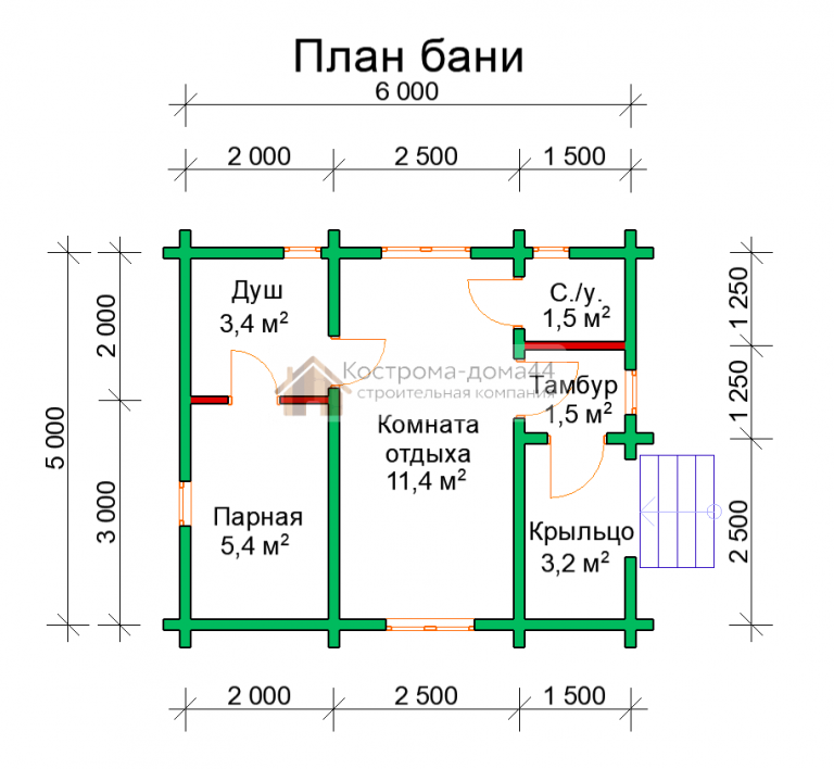 Баня из бруса 5х6 — проект ББ-2, вид 4