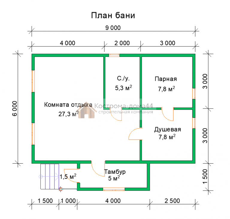 Баня из бруса 6х9 — проект ББ-6, вид 4