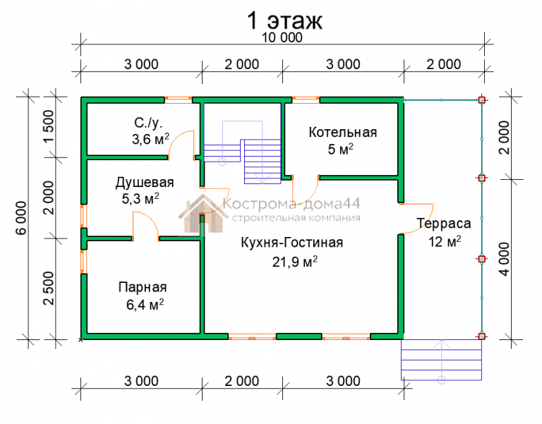 Баня из бруса 6х10 — проект ББ-7, вид 4