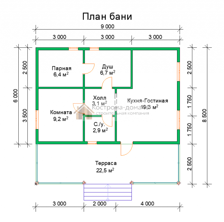 Баня из бруса 6х9 — проект ББ-9, вид 4