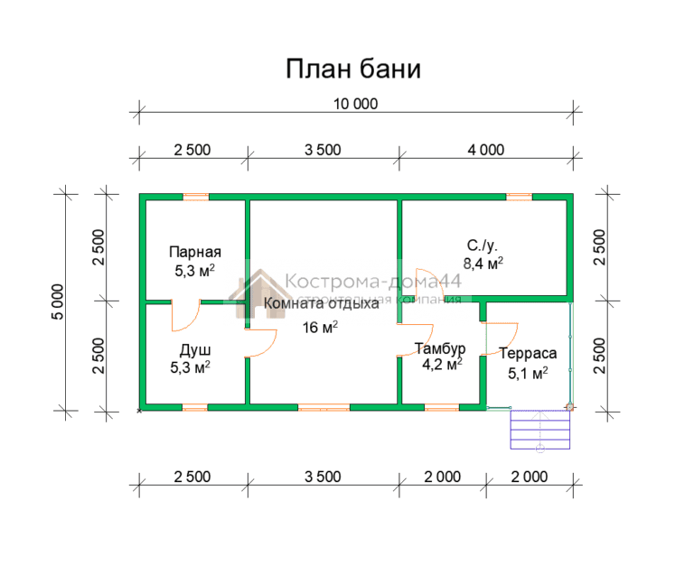 Баня из бруса 5,2х10,2 — проект ББ-12, вид 4