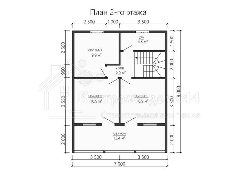 Дом из бруса 9x7 — проект ДБ-32, вид 3