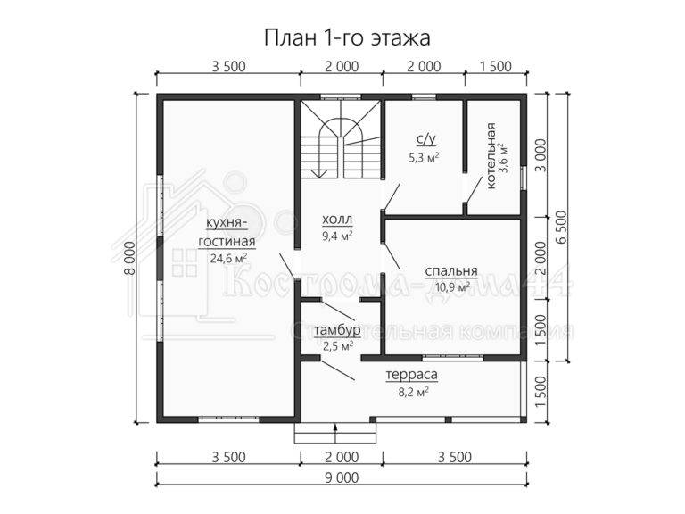 Дом из бруса 9x8 — проект ДБ-35, вид 2