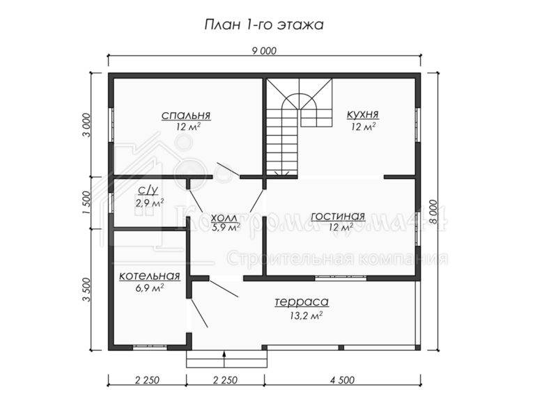 Дом из бруса 9x8 — проект ДБ-37, вид 2