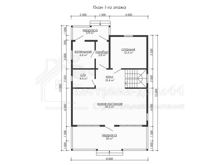 Дом из бруса 12x8 — проект ДБ-40, вид 2
