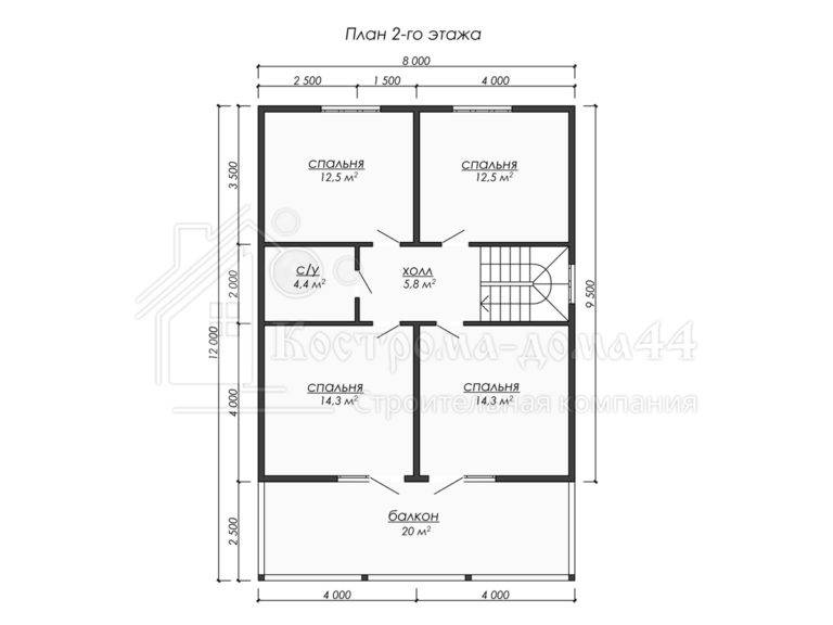 Дом из бруса 12x8 — проект ДБ-40, вид 3