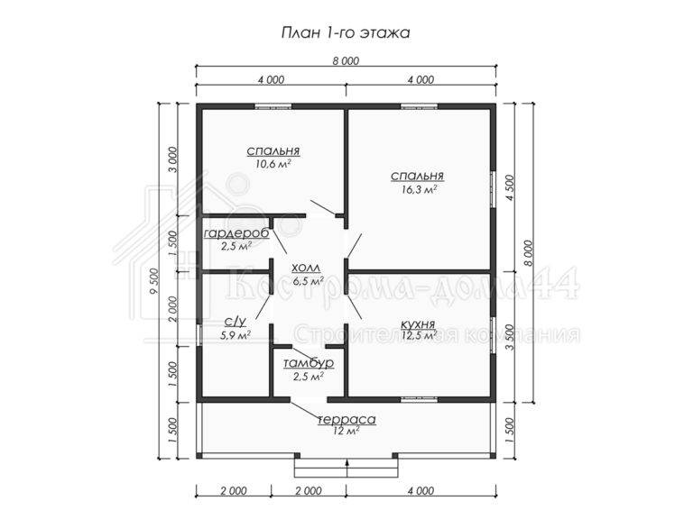 Дом из бруса 9,5x8 — проект ДБ-41, вид 2