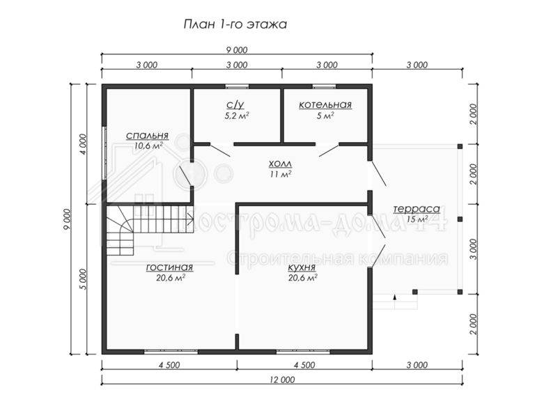 Дом из бруса 9x9 — проект ДБ-43, вид 2