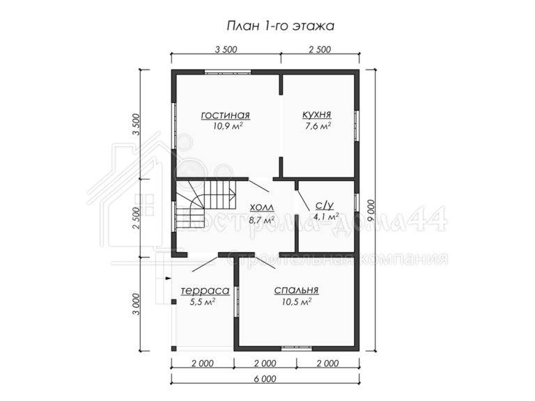 Дом из бруса 9x6 — проект ДБ-44, вид 2