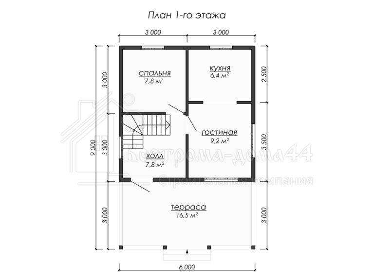 Дом из бруса 9x6 — проект ДБ-45, вид 2