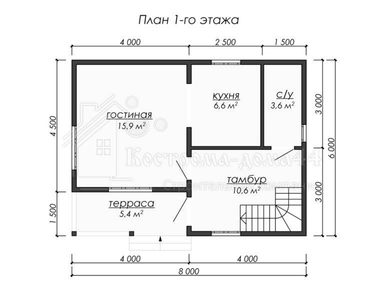Дом из бруса 8x6 — проект ДБ-46, вид 2