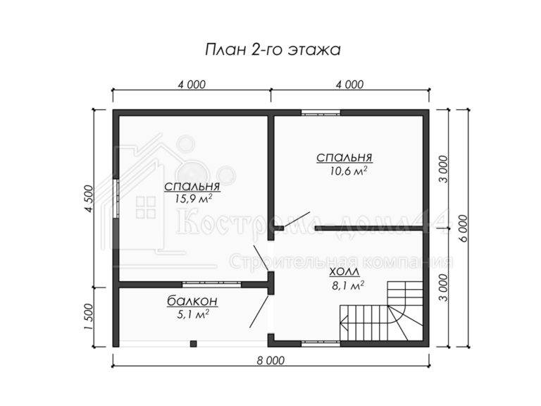Дом из бруса 8x6 — проект ДБ-46, вид 3