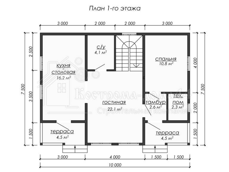 Дом из бруса 10x7.5 — проект ДБ-49, вид 2