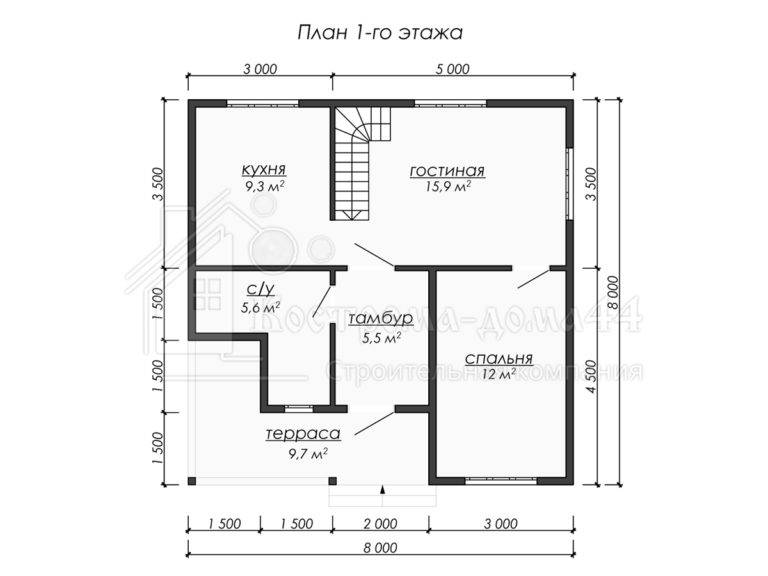 Дом из бруса 8x8 — проект ДБ-51, вид 2