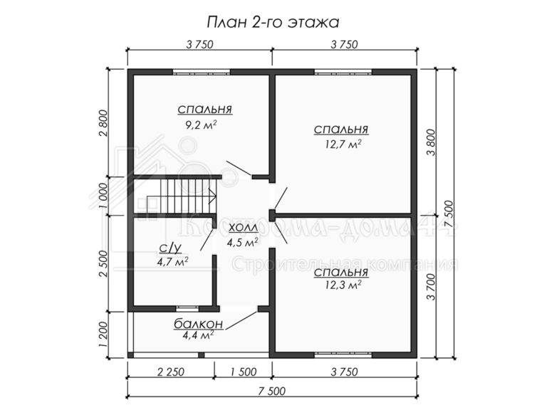 Дом из бруса 7.5x7.5 — проект ДБ-52, вид 3