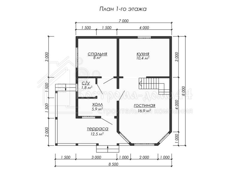 Дом из бруса 8x7 — проект ДБ-53, вид 2