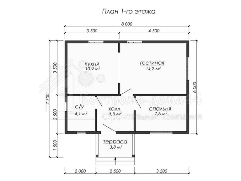 Дом из бруса 8x6 — проект ДБ-55, вид 2