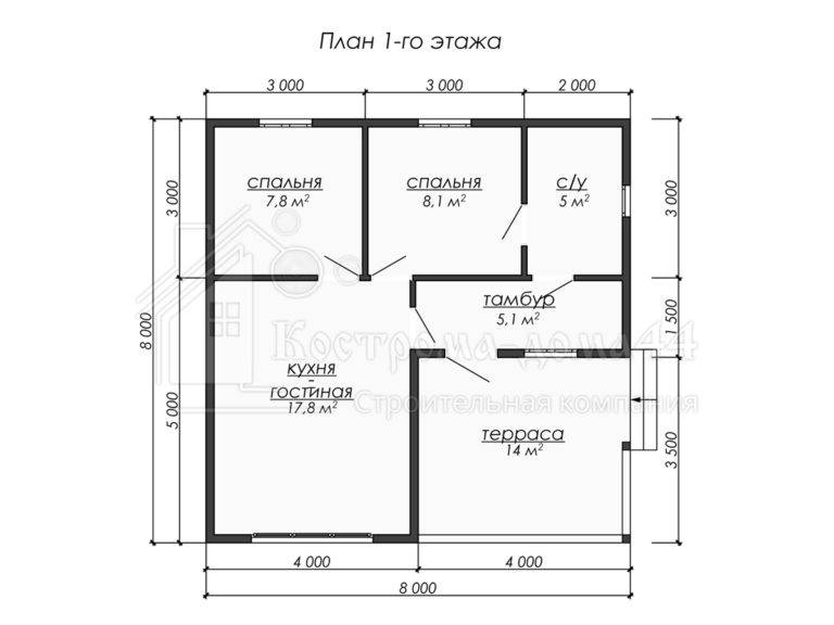Дом из бруса 8x8 — проект ДБ-56, вид 2