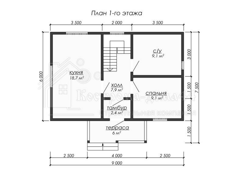 Дом из бруса 9x6 — проект ДБ-60, вид 2