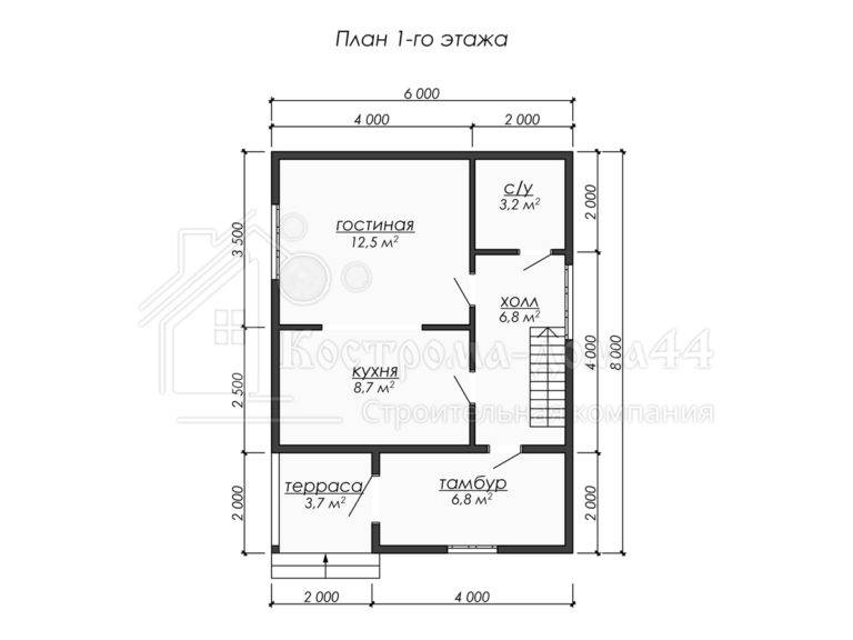 Дом из бруса 8x6 — проект ДБ-61, вид 2