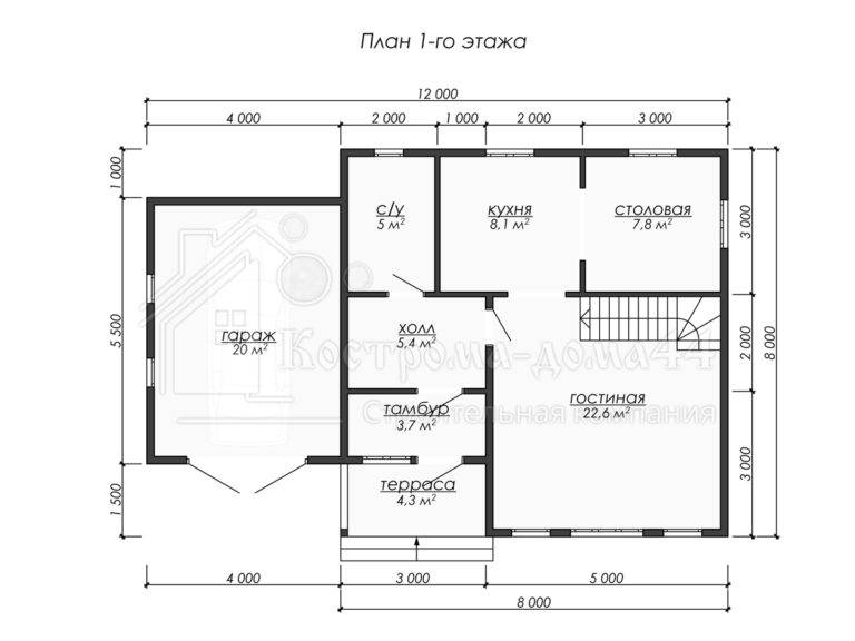 Дом из бруса 12x8 — проект ДБ-66, вид 2