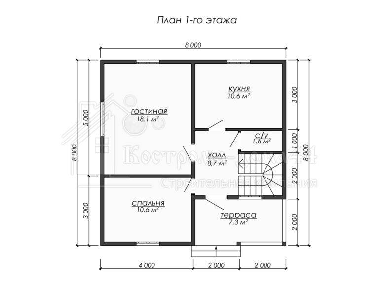 Дом из бруса 8x8 — проект ДБ-69, вид 2