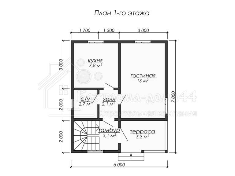 Дом из бруса 7x6 — проект ДБ-70, вид 2