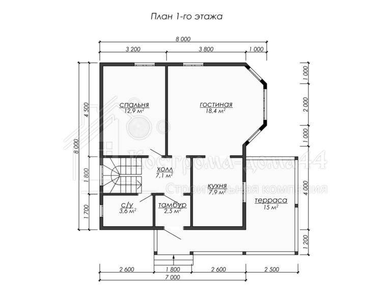 Дом из бруса 8x8 — проект ДБ-72, вид 2