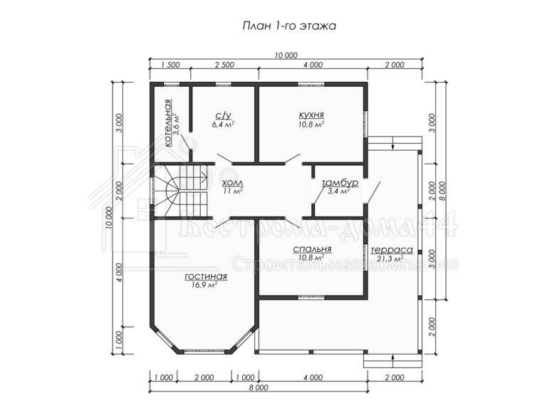 Дом из бруса 10x10 — проект ДБ-74, вид 2