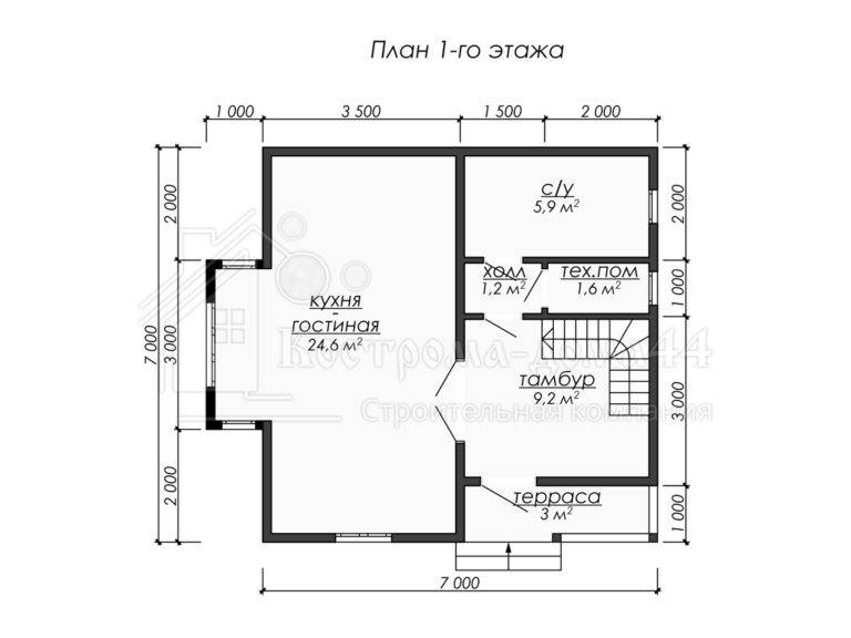 Дом из бруса 7x7 — проект ДБ-75, вид 2