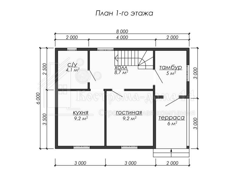 Дом из бруса 8x6 — проект ДБ-76, вид 2