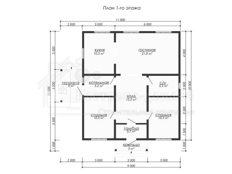Дом из бруса 11x11 — проект ДБ-77, вид 2