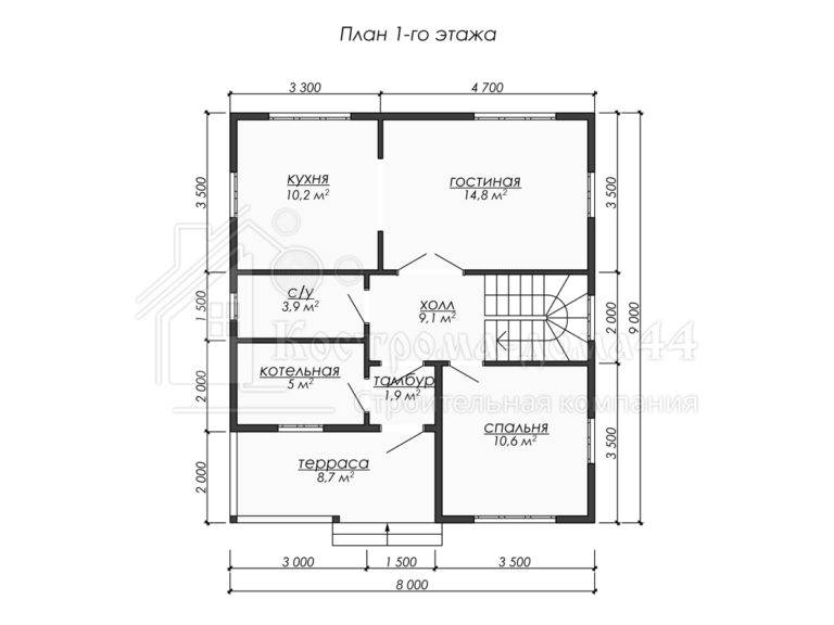 Дом из бруса 9x8 — проект ДБ-84, вид 2