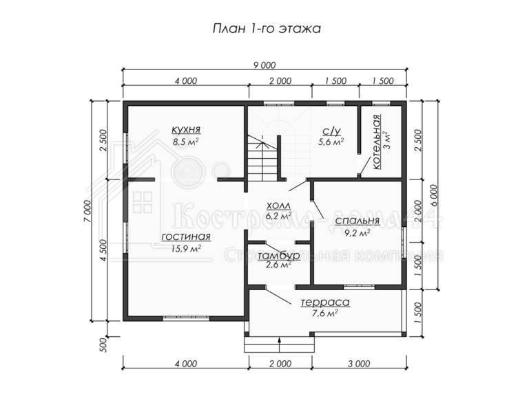 Дом из бруса 9x7 — проект ДБ-87, вид 2