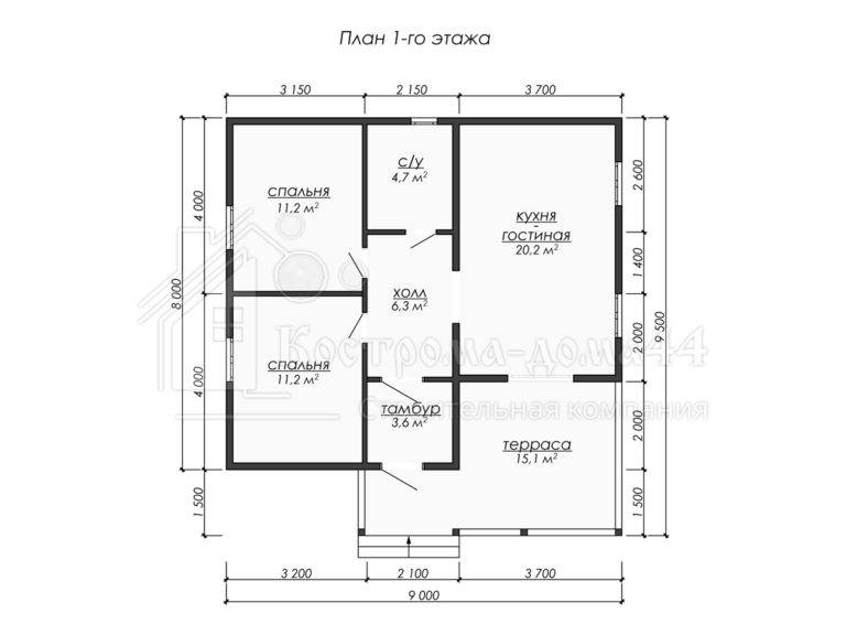 Дом из бруса 9,5x9 — проект ДБ-88, вид 2