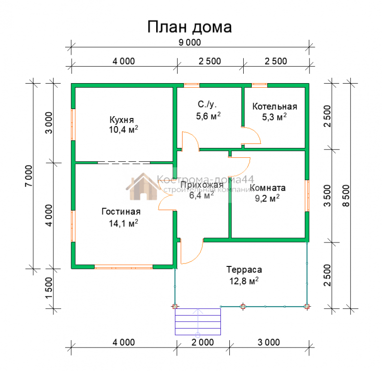 Дом из бруса 7х9 — проект ДБ-96, вид 4