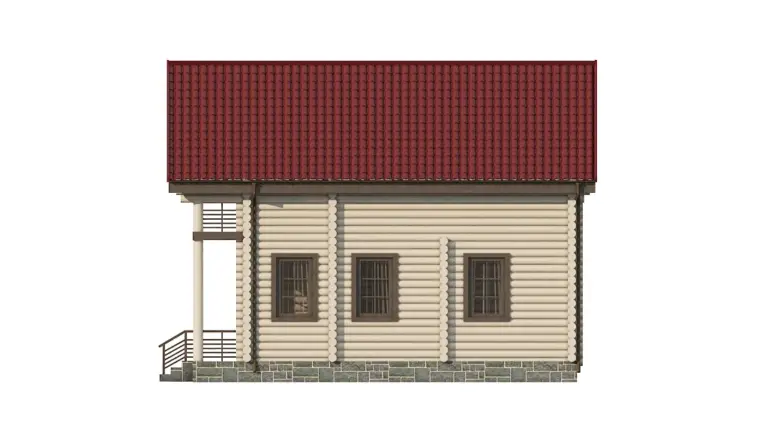Баня из бревна 8,4×9,1, проект ББ-18: фасад, ракурс 4
