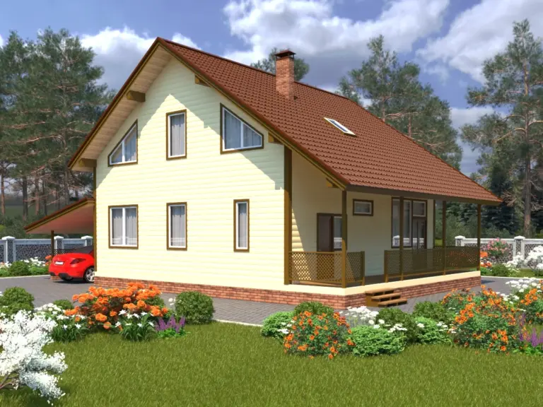 Дом из бруса 10,2×12, проект ДБ-212: внешний вид, ракурс 4