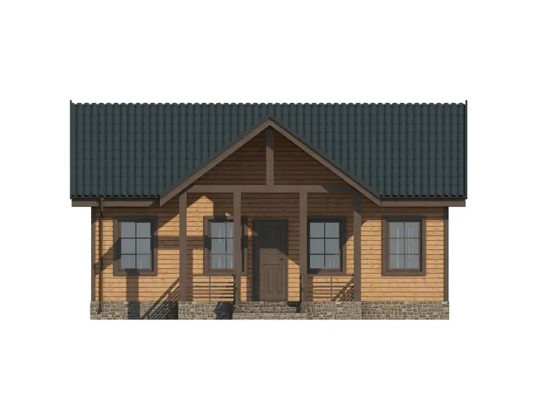 Дом из бруса 10×8, проект ДБ-124: фасад, ракурс 2