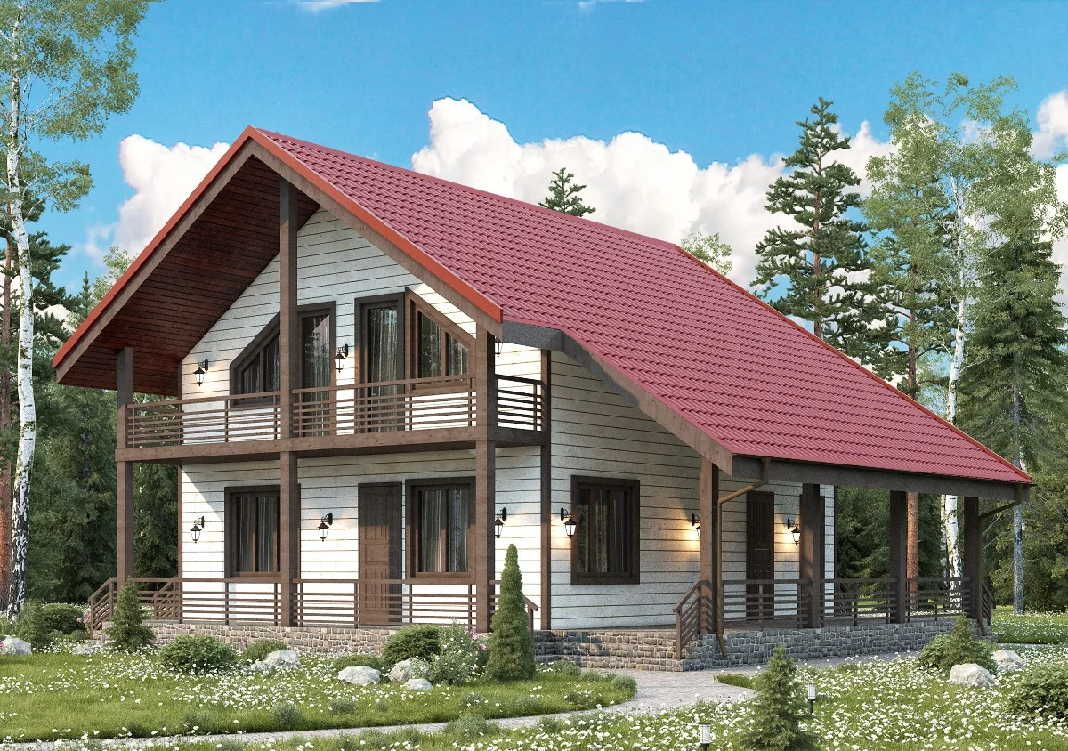 Дом из бруса 11,5×11,2, проект ДБ-100: внешний вид, ракурс 1