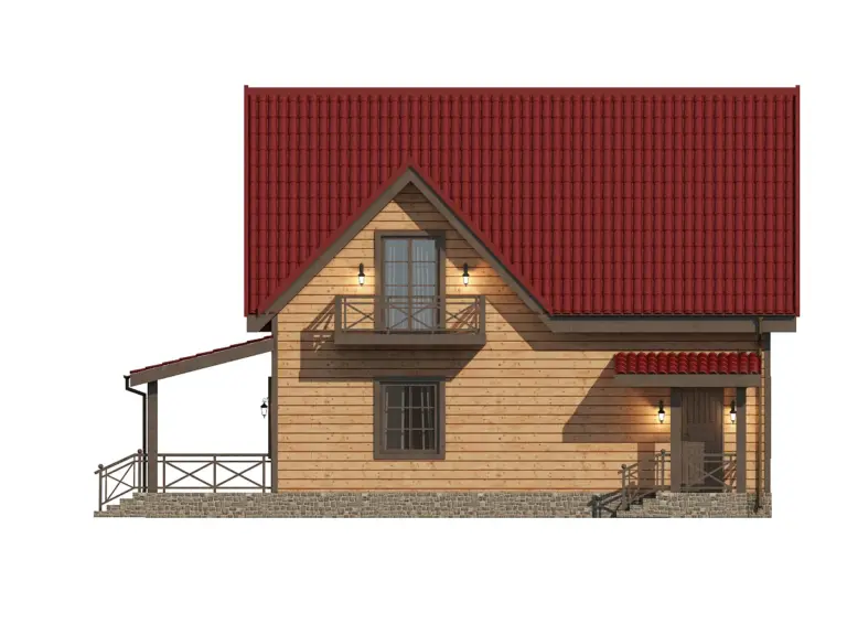 Дом из бруса 11,5×8, проект ДБ-104: фасад, ракурс 4