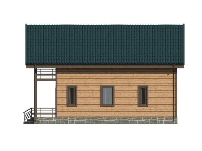Дом из бруса 11×8, проект ДБ-158: фасад, ракурс 4