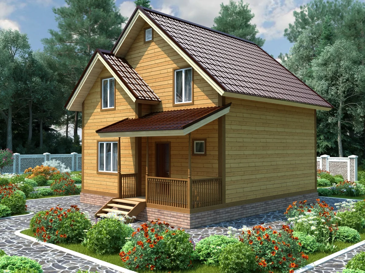 Дом из бруса 7,5×8,5, проект ДБ-169: внешний вид, ракурс 2