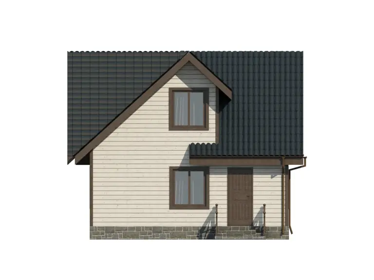Дом из бруса 7,5×8, проект ДБ-106: фасад, ракурс 3