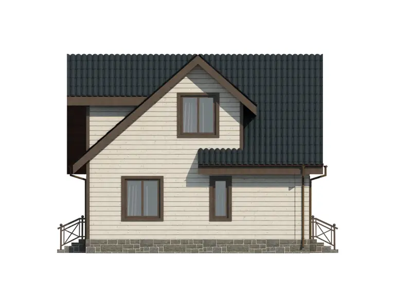 Дом из бруса 7,5×8, проект ДБ-106: фасад, ракурс 5