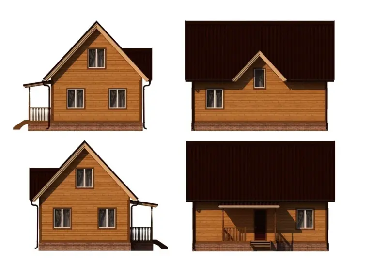 Дом из бруса 7,5×9, проект ДБ-160: фасад, ракурс 5