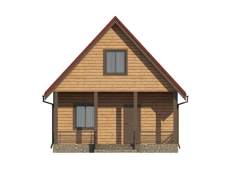 Дом из бруса 7×9, проект ДБ-155: фасад, ракурс 2