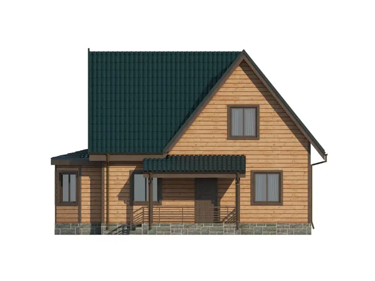 Дом из бруса 8×11, проект ДБ-156: фасад, ракурс 4