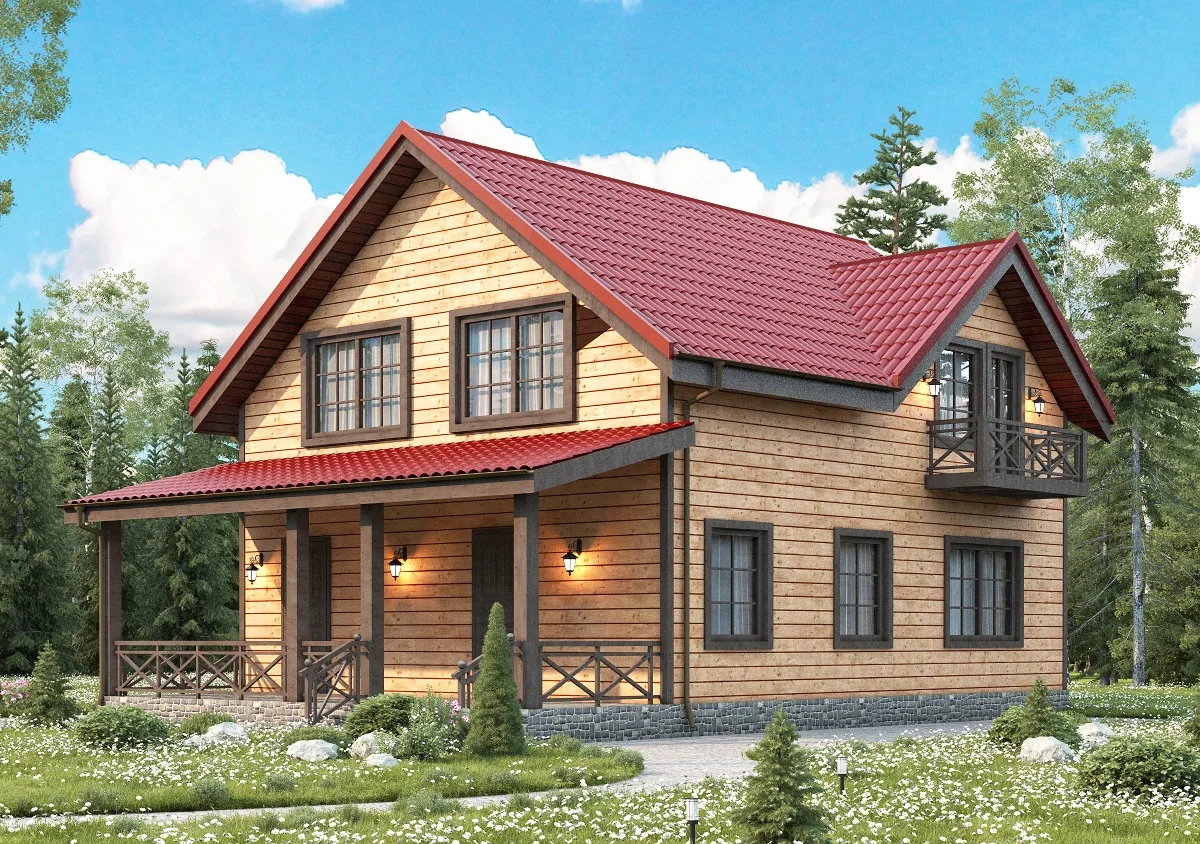 Дом из бруса 8×12,5, проект ДБ-105: внешний вид, ракурс 1