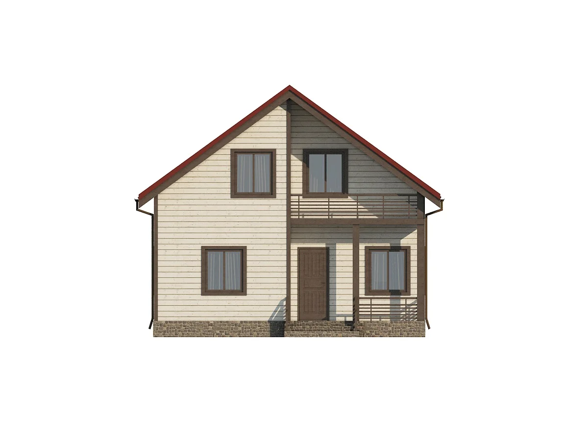 Дом из бруса 8×8, проект ДБ-152: фасад, ракурс 1